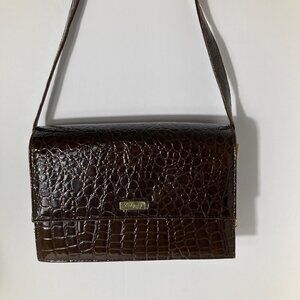 Womens Vintage Lebong Brown Patent Leather Brown Croc Bag 6 x 10